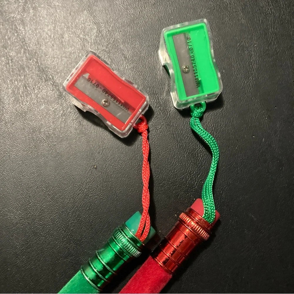 2 Pc  Large  Christmas Holiday 12 Inch Velvety Pencils With Sharpeners, Rare